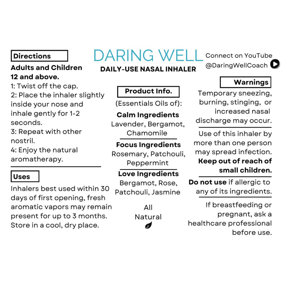 Aromatherapy Nasal Inhalers made with 100% pure essential oils (set of 3 sticks)