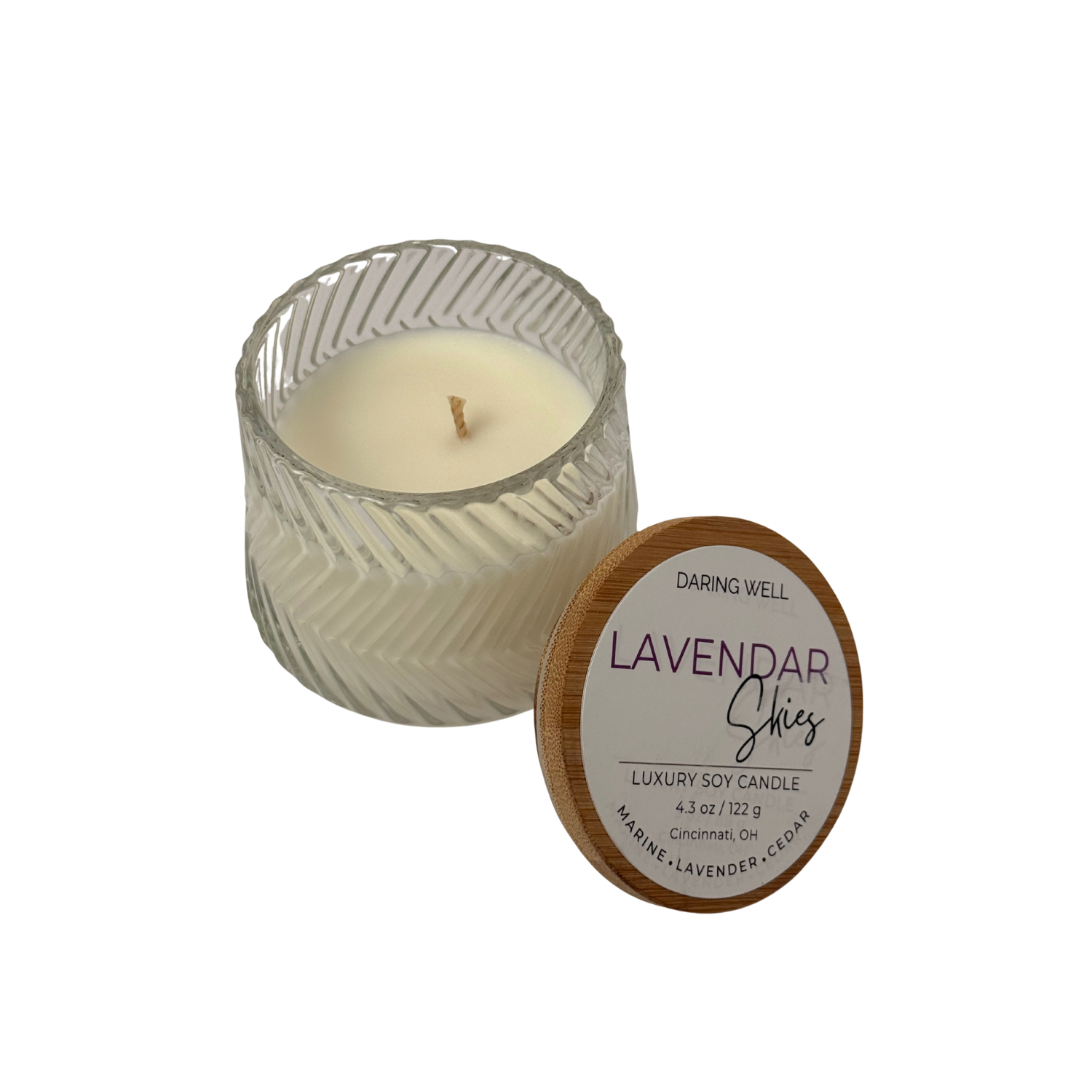 Lavender Skies – 100% Soy Wax Candle with Bamboo Lid (Medium, 122 g)