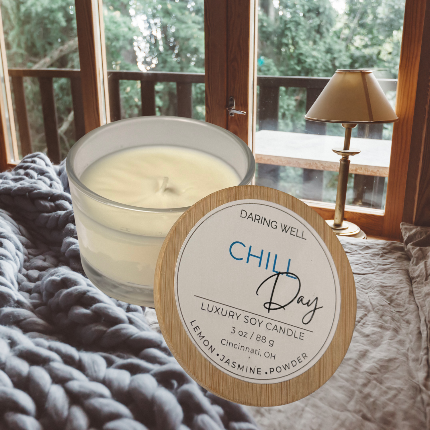 Chill Day – 100% Soy Wax Candle with Bamboo Lid (Small, 88 g)