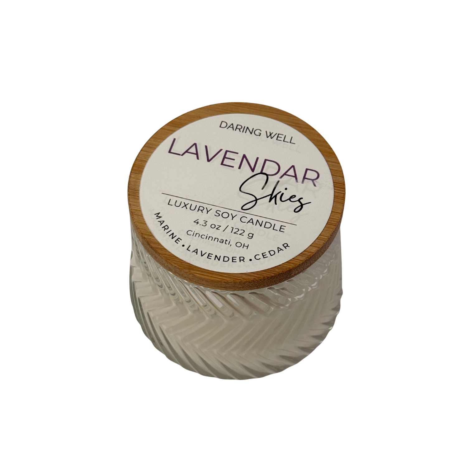 Lavender Skies – 100% Soy Wax Candle with Bamboo Lid (Medium, 122 g)