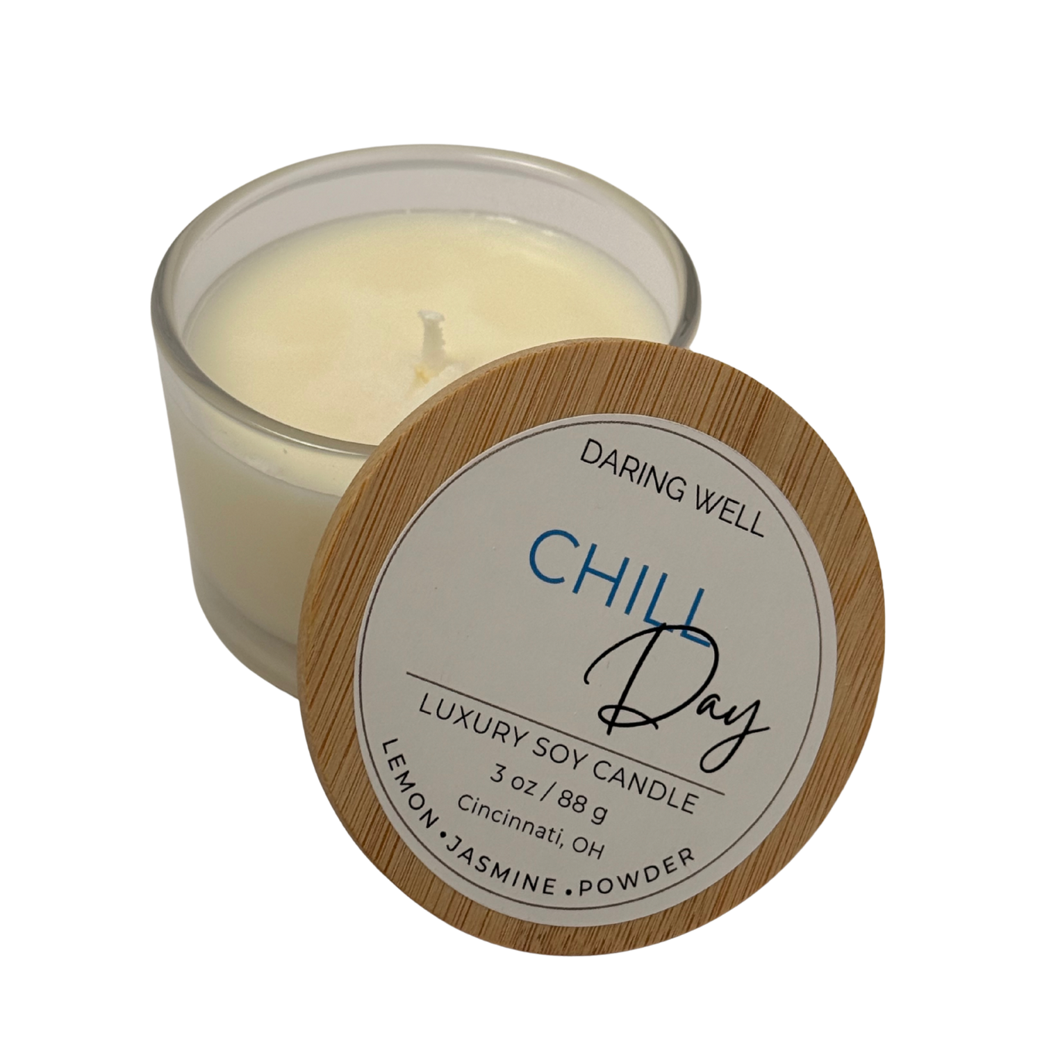 Chill Day – 100% Soy Wax Candle with Bamboo Lid (Small, 88 g)