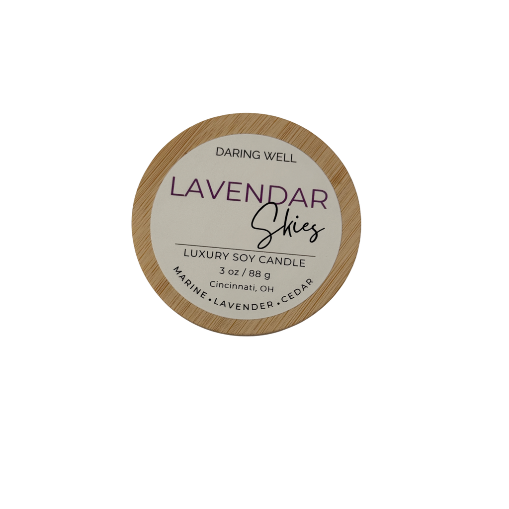 Lavender Skies – 100% Soy Wax Candle with Bamboo Lid (Small, 88 g)