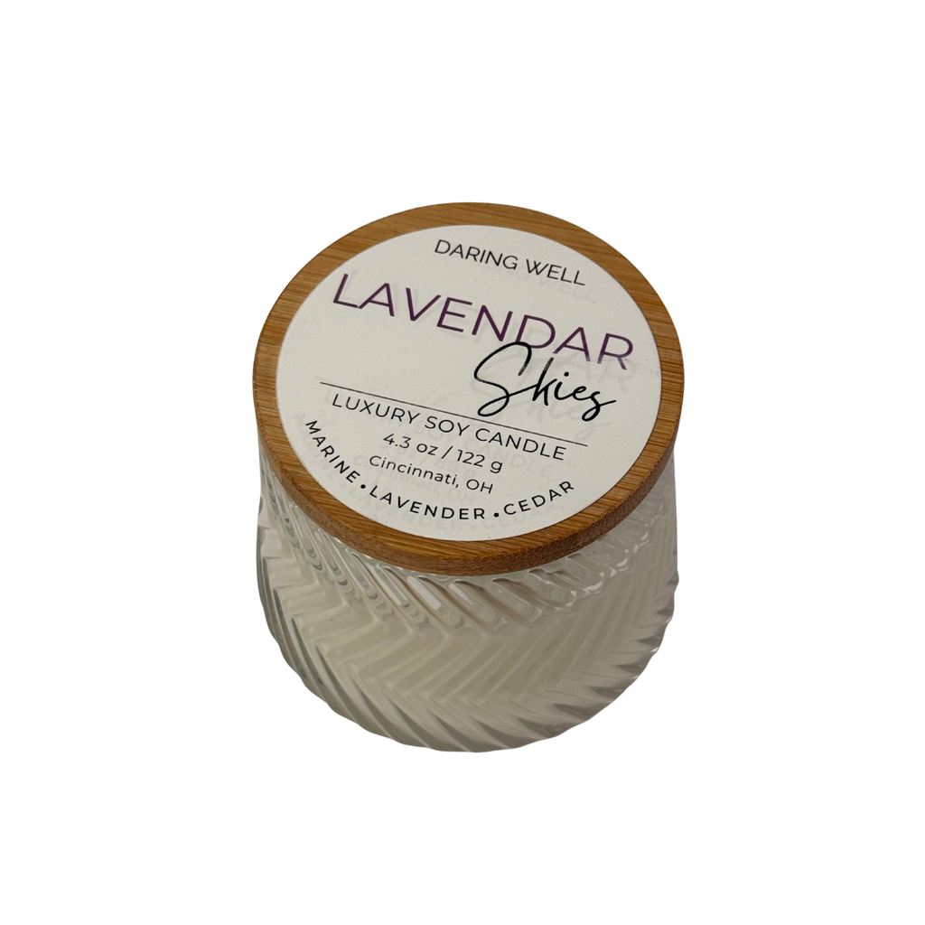 Lavender Skies – 100% Soy Wax Candle with Bamboo Lid (Medium, 122 g)