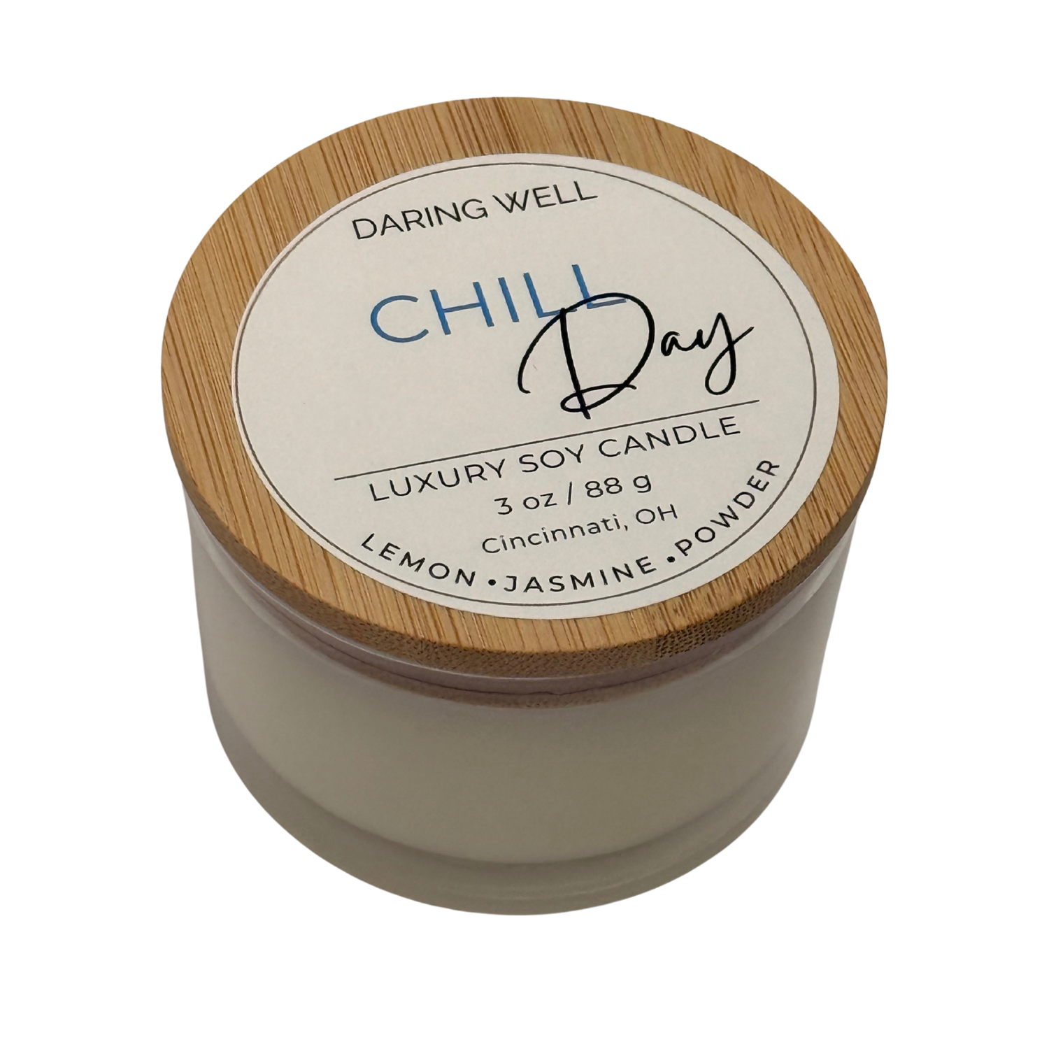 Chill Day – 100% Soy Wax Candle with Bamboo Lid (Small, 88 g)