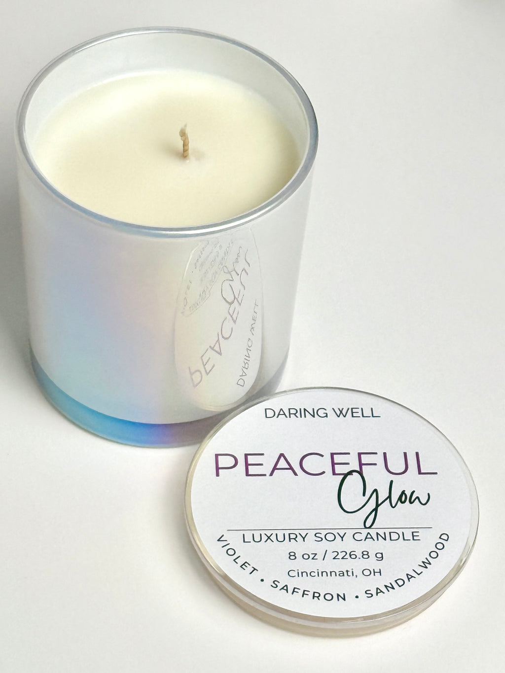 Peaceful Glow – 100% Soy Wax Candle with Lid (Large, 226.8 g)