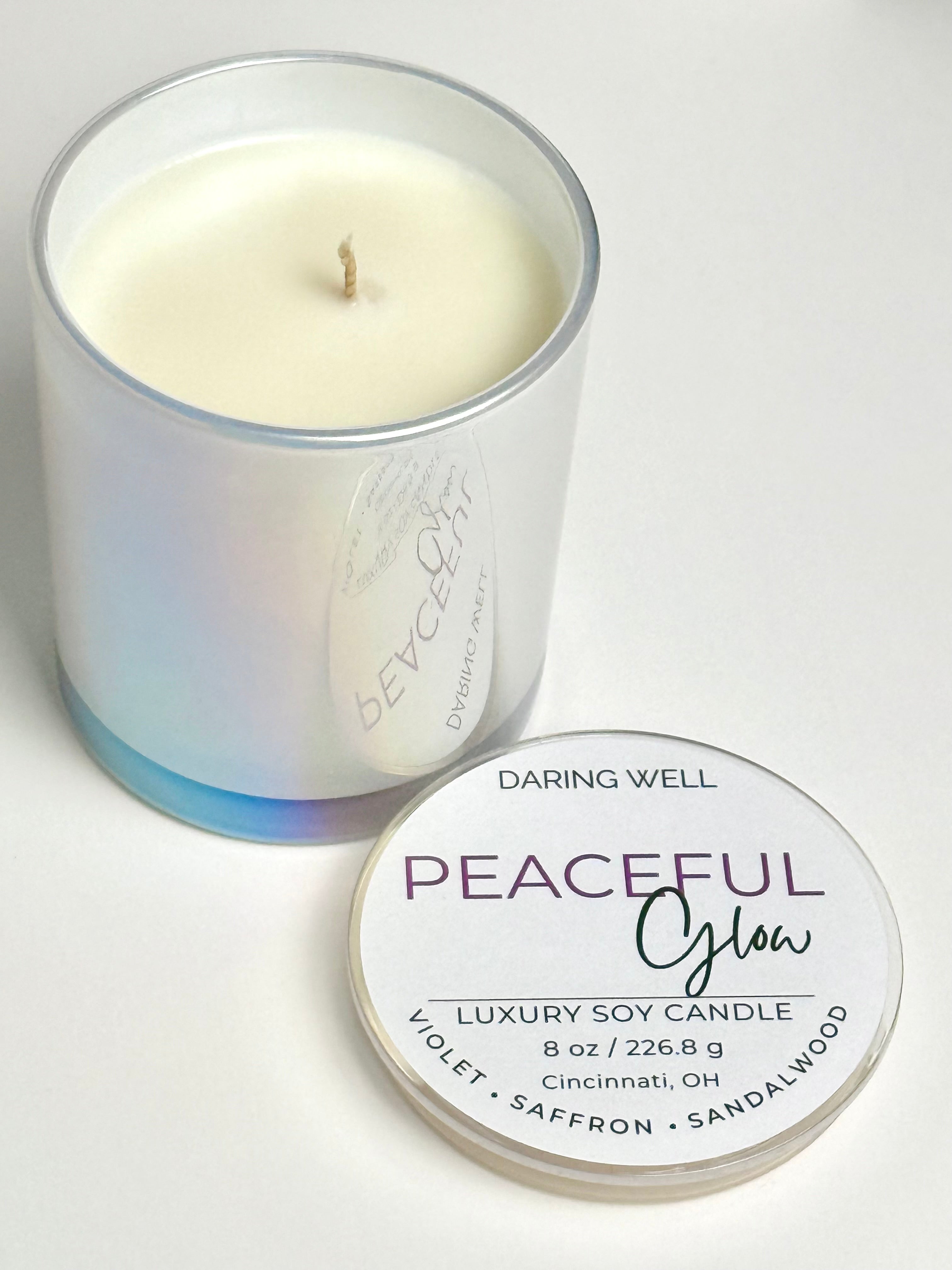 Peaceful Glow – 100% Soy Wax Candle with Lid (Large, 226.8 g)