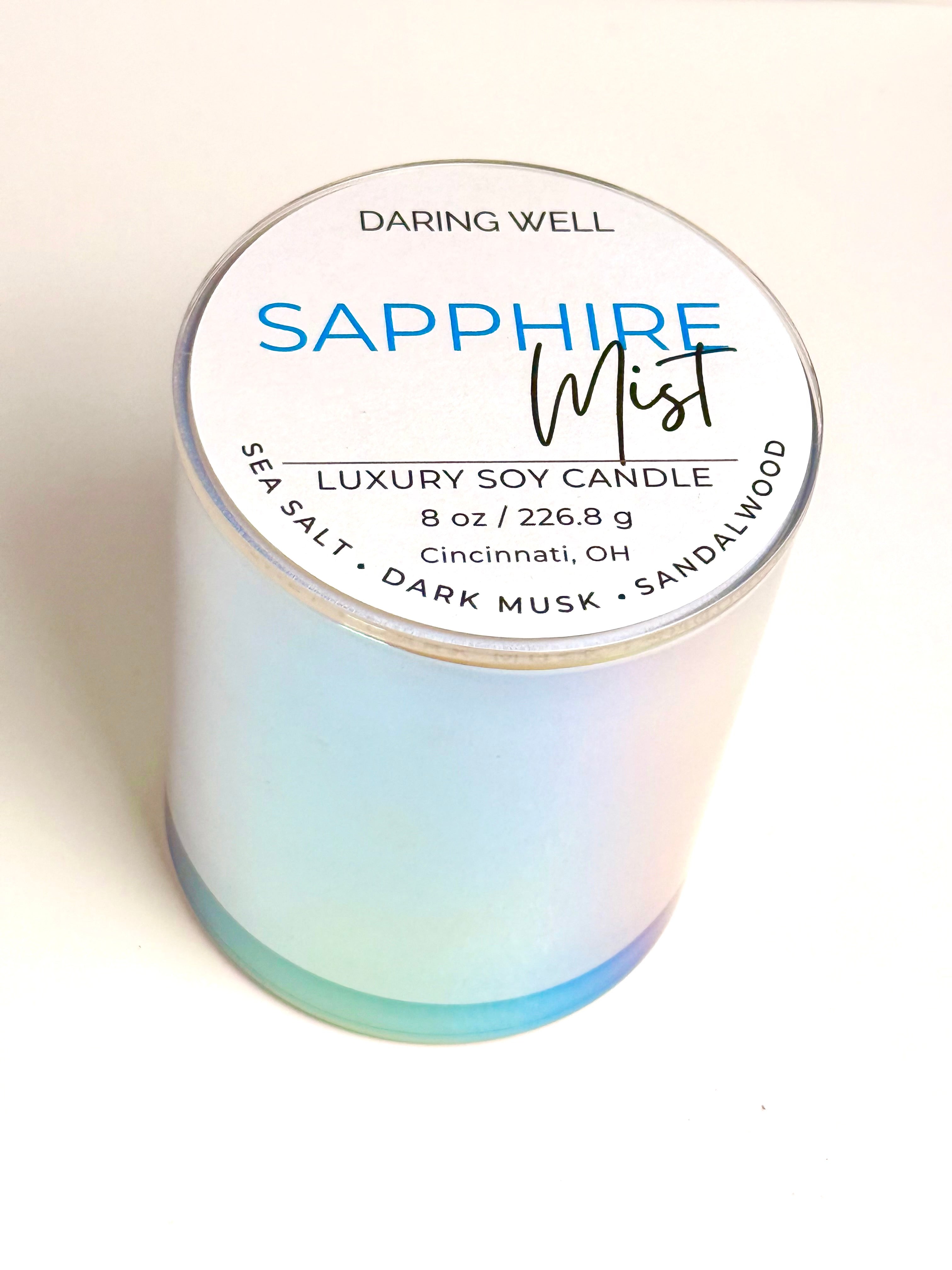 Sapphire Mist – 100% Soy Wax Candle with Lid (Large, 226.8 g)
