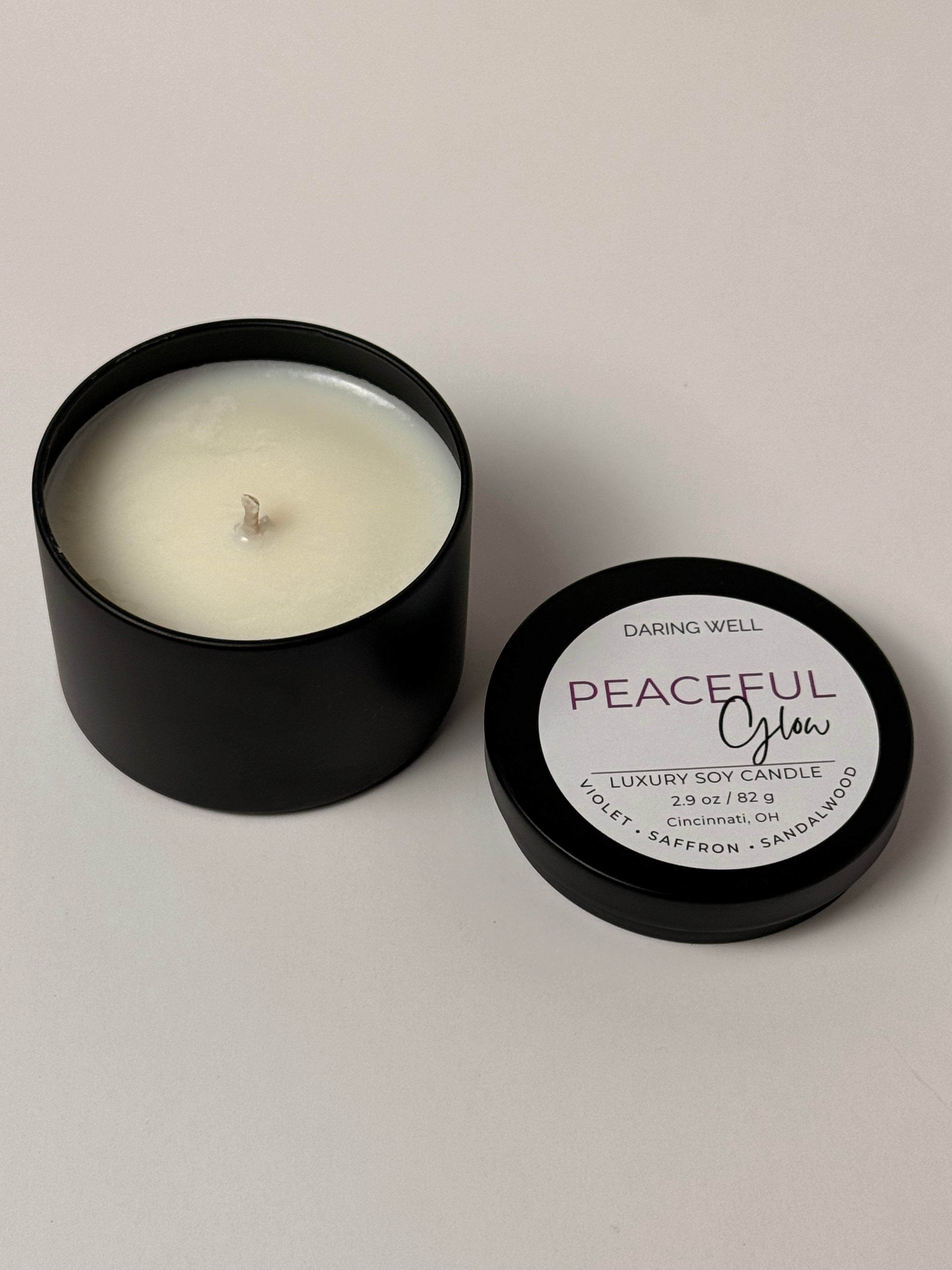 Peaceful Glow – 100% Soy Wax Tin Candle (Small, 82 g)