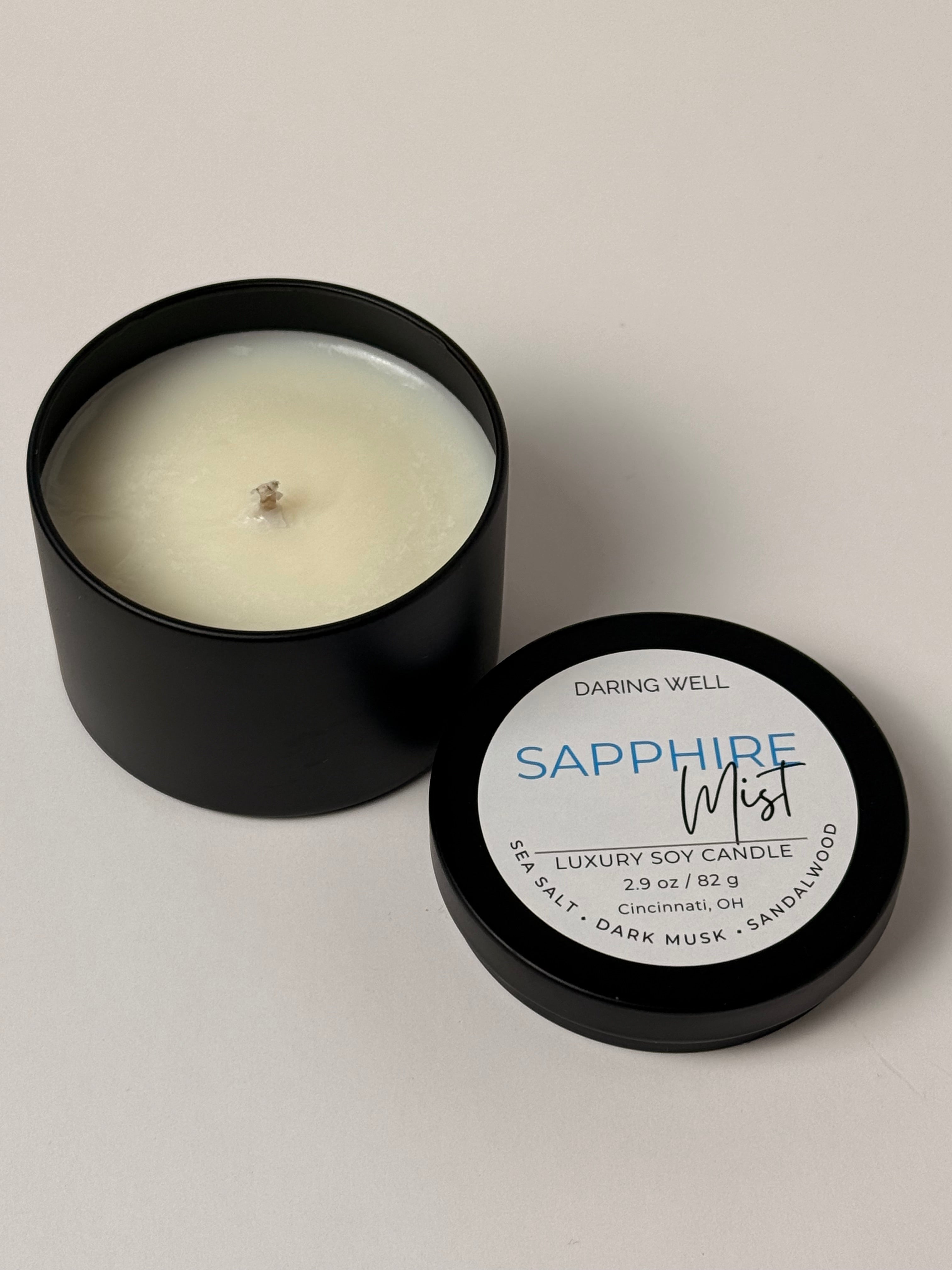 Sapphire Mist – 100% Soy Wax Tin Candle (Small, 82 g)