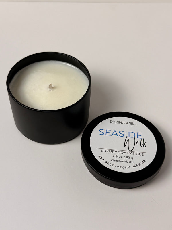 Seaside Walk – 100% Soy Wax Tin Candle (Small, 82 g)