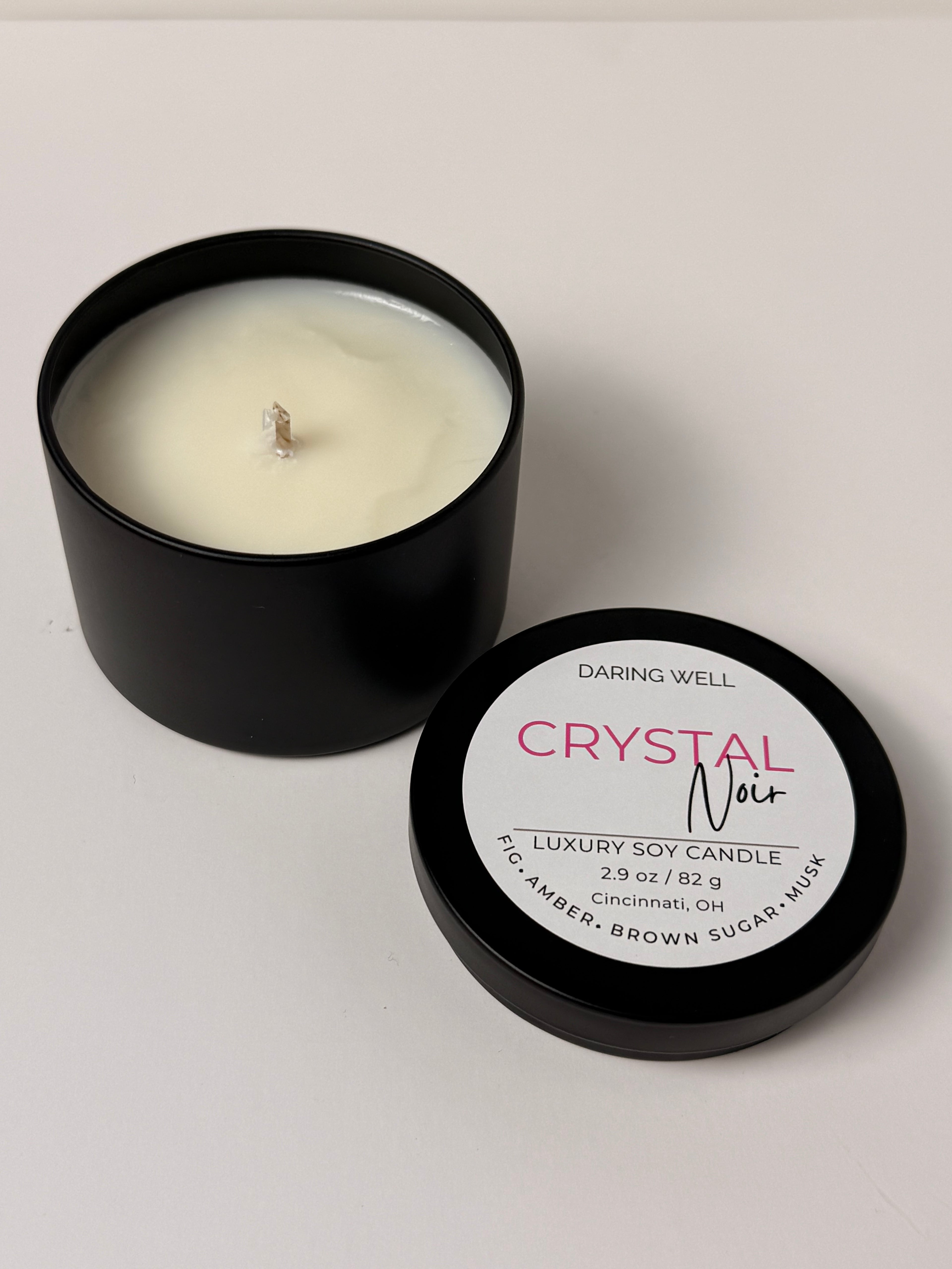 Crystal Noir  – 100% Soy Wax Tin Candle (Small, 82 g)