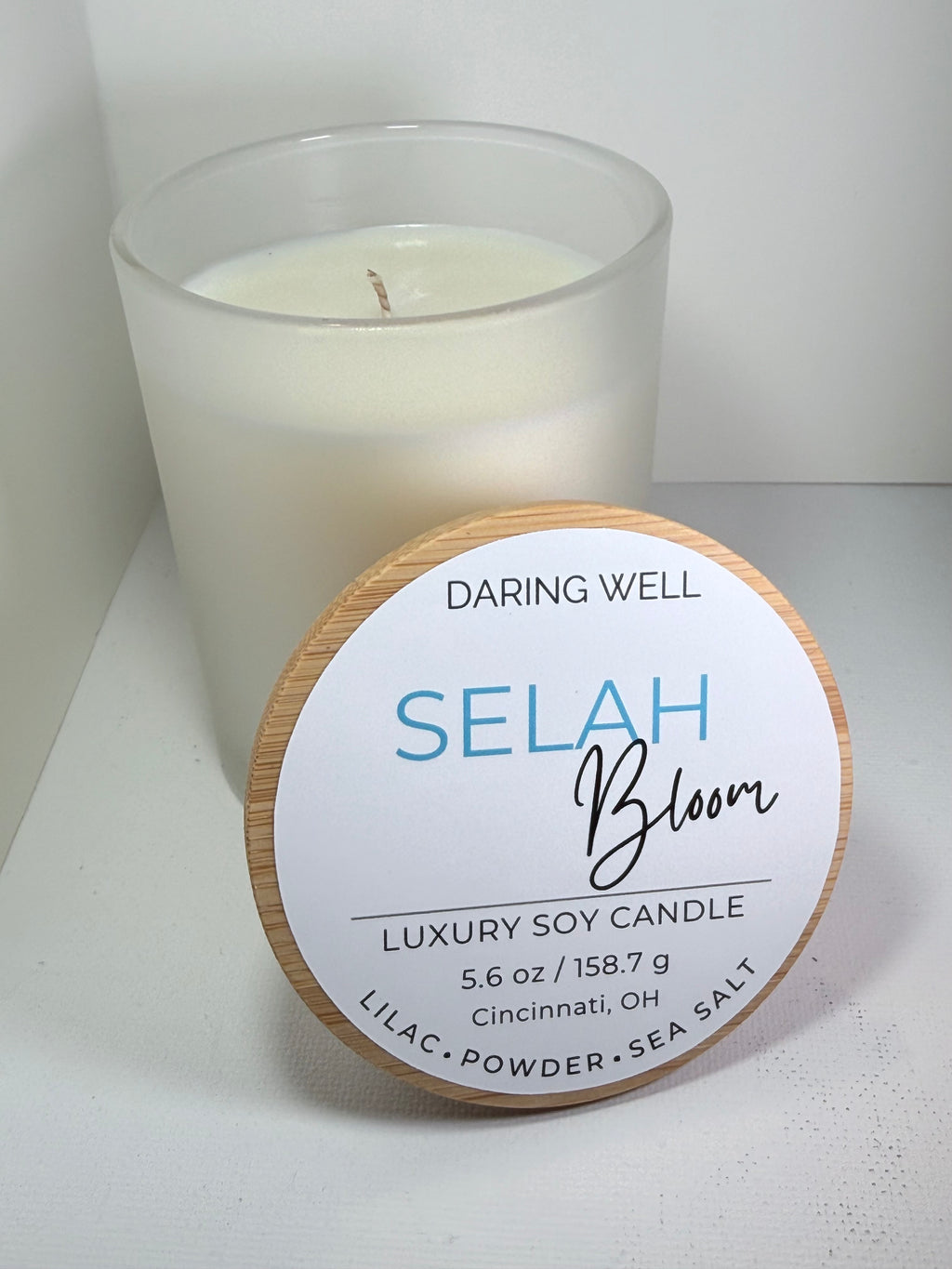 Selah Bloom – 100% Soy Wax Candle with Bamboo Lid (Medium, 158 g)